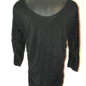 Pink Martini Black Long Sleeve Top Women's Small Ruching on Sides & Sleeves